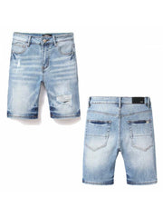 Ripped Straight Denim Men's Short Pants