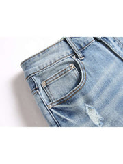 Ripped Straight Denim Men's Short Pants