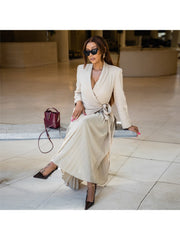 Pleated Long Sleeve Blazers Skirt Sets