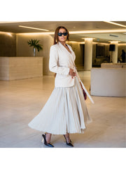 Pleated Long Sleeve Blazers Skirt Sets