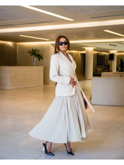 Pleated Long Sleeve Blazers Skirt Sets