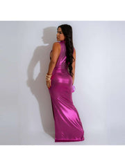 Metallic Hollow-out Ribbons Sleeveless Maxi Dress