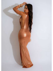 Metallic Hollow-out Ribbons Sleeveless Maxi Dress