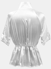 Plain Tie-wrap Ruched Puff Sleeve Blouses