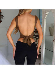 Lace Up Pure Color Backless Bodycon Tanks &amp; Camisoles