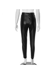 Mesh PU Patchwork See Through Fitted Pants