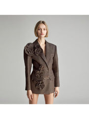 3D Flower Double-breasted Long Sleeve Blazers