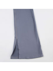 Pure Color Split Hem Flare Leg Pants