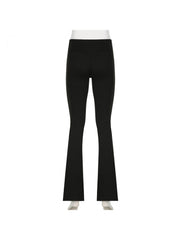 Pure Color Split Hem Flare Leg Pants