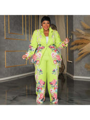 Floral Long Sleeve Blazers Pant Sets