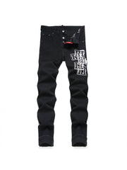 Letter Single Breasted Men's Jeans