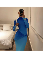 Knot Colorblock Fitted Long Sleeves Maxi Dress