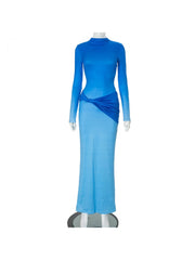 Knot Colorblock Fitted Long Sleeves Maxi Dress