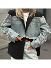 Ripped Patchwork Blazers Denim Jackets