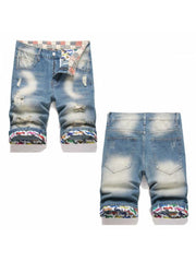 Print Ripped Men's Denim Short Pants