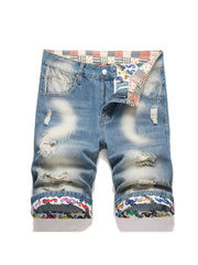 Print Ripped Men's Denim Short Pants