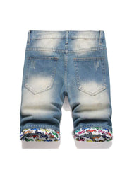 Print Ripped Men's Denim Short Pants