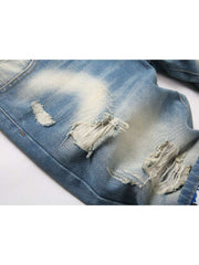 Print Ripped Men's Denim Short Pants