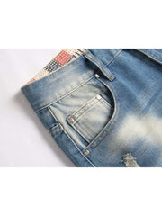 Print Ripped Men's Denim Short Pants