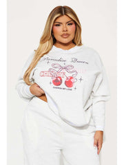 Cherry Bow Letter Printed V Neck Sweatpants Set