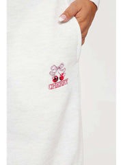 Cherry Bow Letter Printed V Neck Sweatpants Set