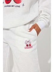 Cherry Bow Letter Printed V Neck Sweatpants Set