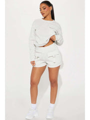 Plain Flap Pockets Sweatshirt Loose Short Sets