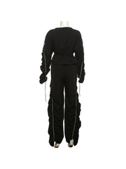 Drawstring Tie-wrap V Neck Cargo Pant Sets