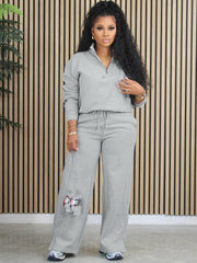 Plain Color Loose Zipper Sweatshirt Pant Sets