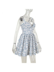 Floral Print Smocking A-line Sleeveless Mini Dress