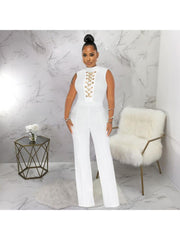 Chain Stand Collar Sleeveless Jumpsuits