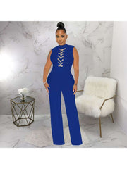 Chain Stand Collar Sleeveless Jumpsuits