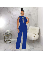 Chain Stand Collar Sleeveless Jumpsuits