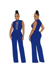 Chain Stand Collar Sleeveless Jumpsuits