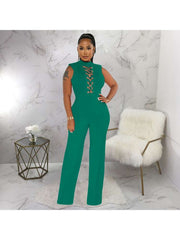 Chain Stand Collar Sleeveless Jumpsuits