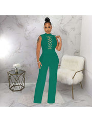 Chain Stand Collar Sleeveless Jumpsuits