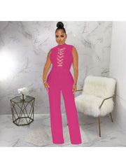 Chain Stand Collar Sleeveless Jumpsuits