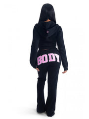 Embroidery Letter Printed Zipper Hooded Pant Sets