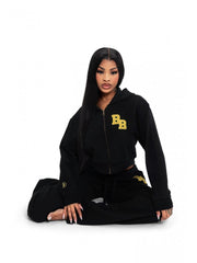 Letter Embroidery Loose Zipper Hooded Pant Sets