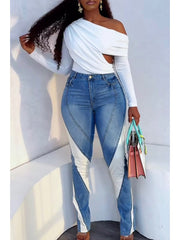 Contrast Color Patchwork Bodycon Jeans