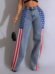 Stars And Stripes Trim Denim Wide Leg Jeans