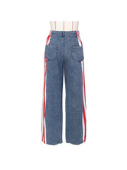 Stars And Stripes Trim Denim Wide Leg Jeans