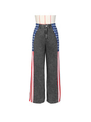 Stars And Stripes Trim Denim Wide Leg Jeans