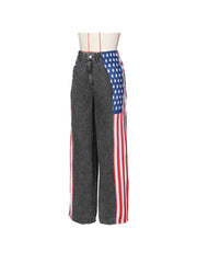 Stars And Stripes Trim Denim Wide Leg Jeans