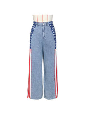 Stars And Stripes Trim Denim Wide Leg Jeans