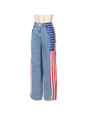 Stars And Stripes Trim Denim Wide Leg Jeans