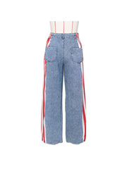 Stars And Stripes Trim Denim Wide Leg Jeans