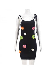 Knitted Colorblock Flower Decor Mini Dress