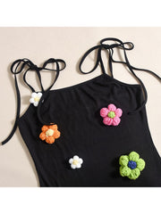 Knitted Colorblock Flower Decor Mini Dress