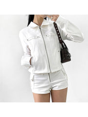 Beading Patchwork Stand Collar Zipper Jackets